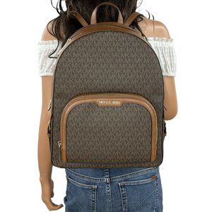 Michael Kors Jaycee Large Zip Pocket Front Backpack MK Signature Brown